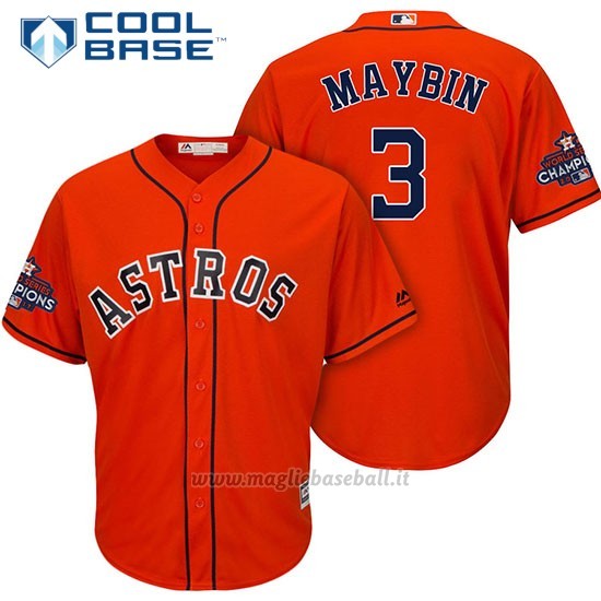 Maglia Baseball Uomo Houston Astros 2017 World Series Campione Cameron Maybin Arancione Cool Base